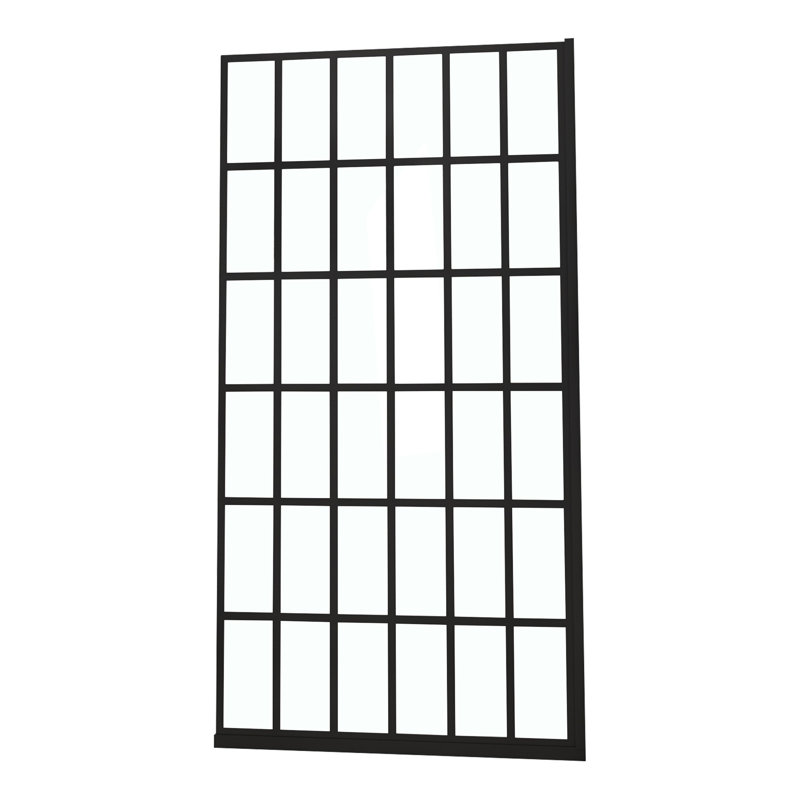 Porte de douche l 38 po x H 72 po porte de douche fixe sans cadre, entrée ouverte, noir mat