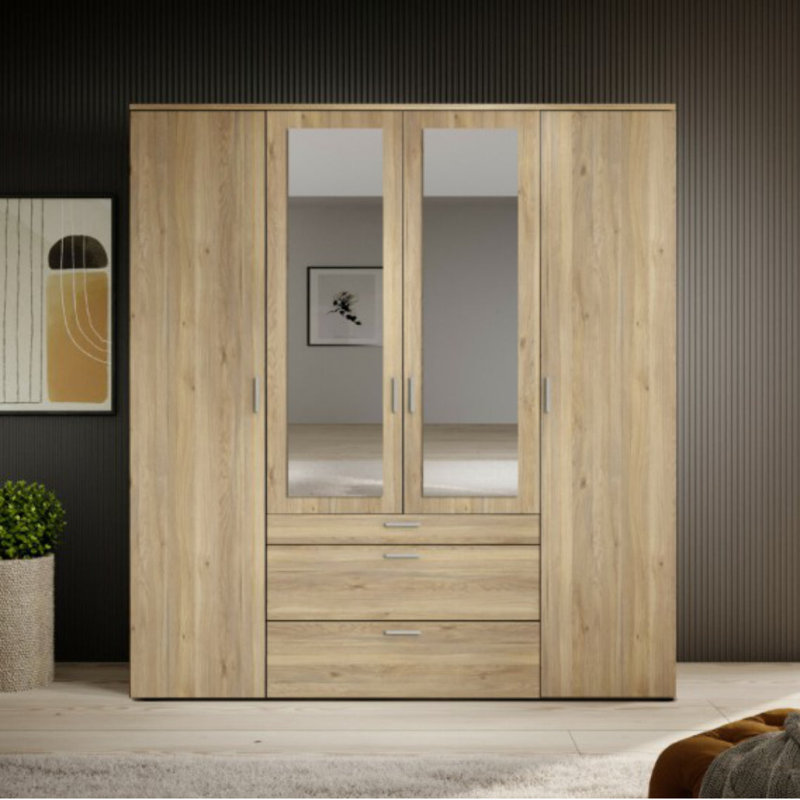 Vesala 4 Door Manufactured Wood Wardrobe, Oak Mauvella