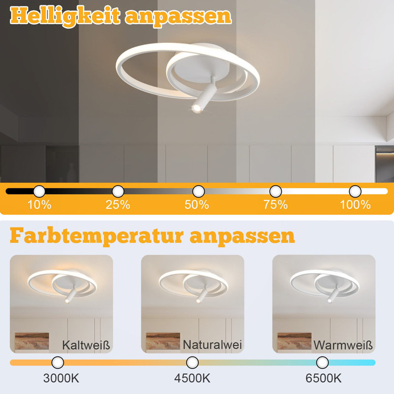 Ceiling lamp LED ceiling light Dimmable: 40cm bedroom lamp Modern design 37W living room lamp with spotlight with remote control Kitchen lamp for bedroom House apartment Living room