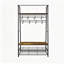 Portemanteau autoportant 4 en 1 pour vestibule, portemanteau avec tringle, tablettes de rangement pour chaussures et banc rembourré, panneau de particules avec structure en métal noir robuste-1620577086