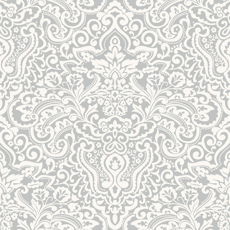 Elgin Paisley Damask Design Embossed Satin 10m x 53cm Wallpaper Roll, Grey