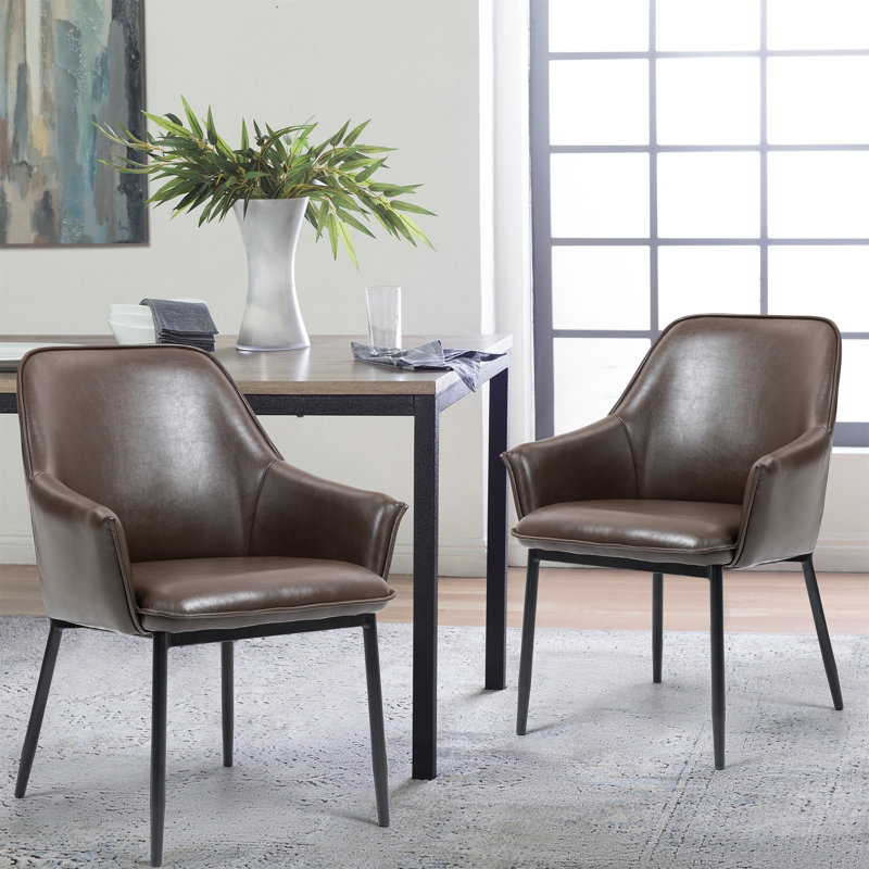 Ensemble de 2 chaises de salle à manger rembourrées en similicuir avec pieds en fer noir Berenice, Marron foncé