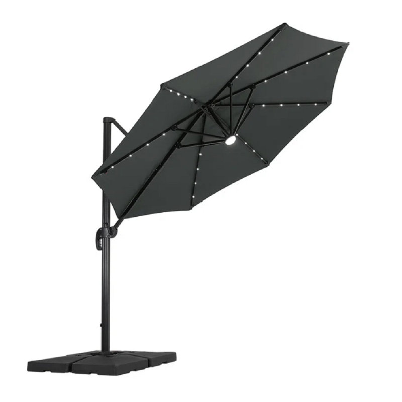 Shellie 292.5cm Lighted Cantilever Parasol with Crank Lift , Counter Weights Included, Dark Grey