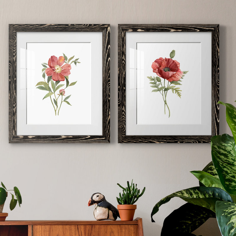 Pivoine écarlate - ensemble de 2 reproductions d'art, H 20 po x l 17 po x P 1 po, H 31,5 po x l 47 po x P 1,5 po, Blanc