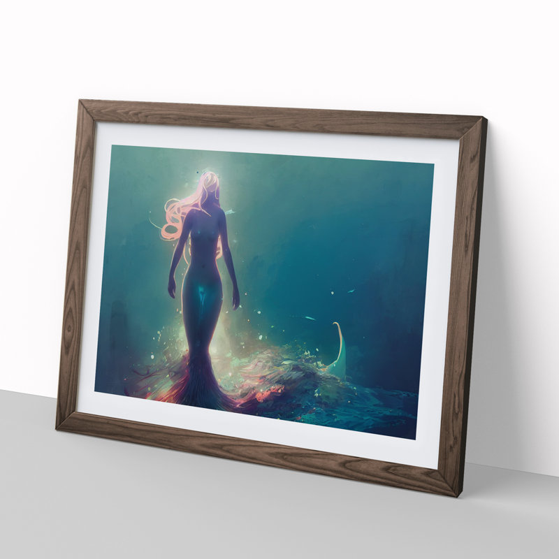 Fantastic Mermaid Abstract - Single Picture Frame Print, 25cm H x 34cm W x 2cm D, Walnut Framed