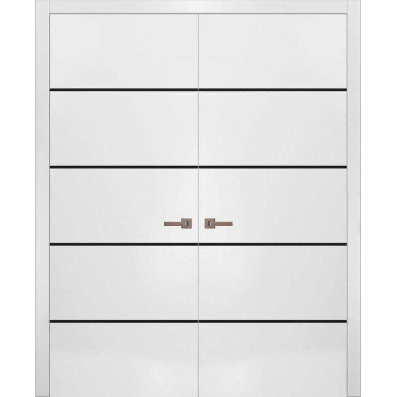 Portes françaises en bois massif massif, Satin blanc, 72 po x 80 po