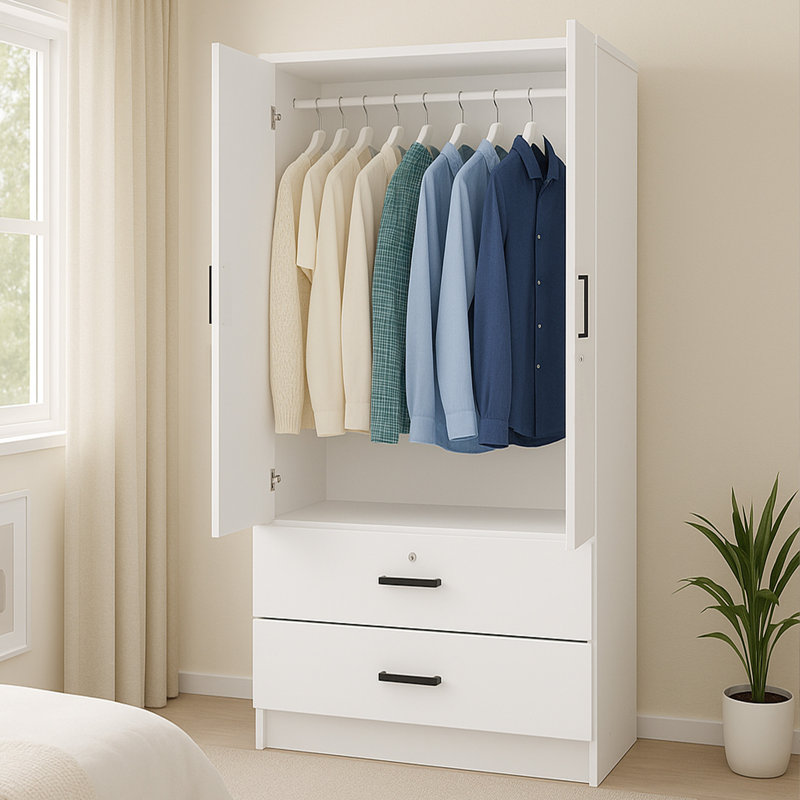 Armoire 2 portes avec 2 tiroirs Scottie, Blanc