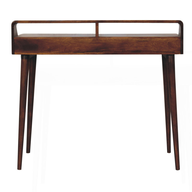 Console surélevée châtaignier, 2 tiroirs, pieds nordiques, brun foncé