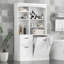 Armoire de rangement pour salle de bain avec panier inclinable, rangement autoportant avec tablettes réglables, tour en bois aggloméré avec poignées en acier