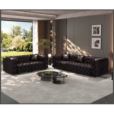 Modern Sofa Set, Faux Leather Upholstered Modular 5-Seater Sectional Couch with Pure Handmade Button Tufted Design, 5 Pillows, Multi Combination for L