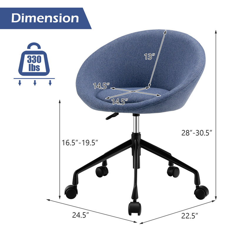 Orren Ellis - Ensemble de 2 chaises de bureau pivotantes réglables avec roulettes flexibles - bleu, Bleu