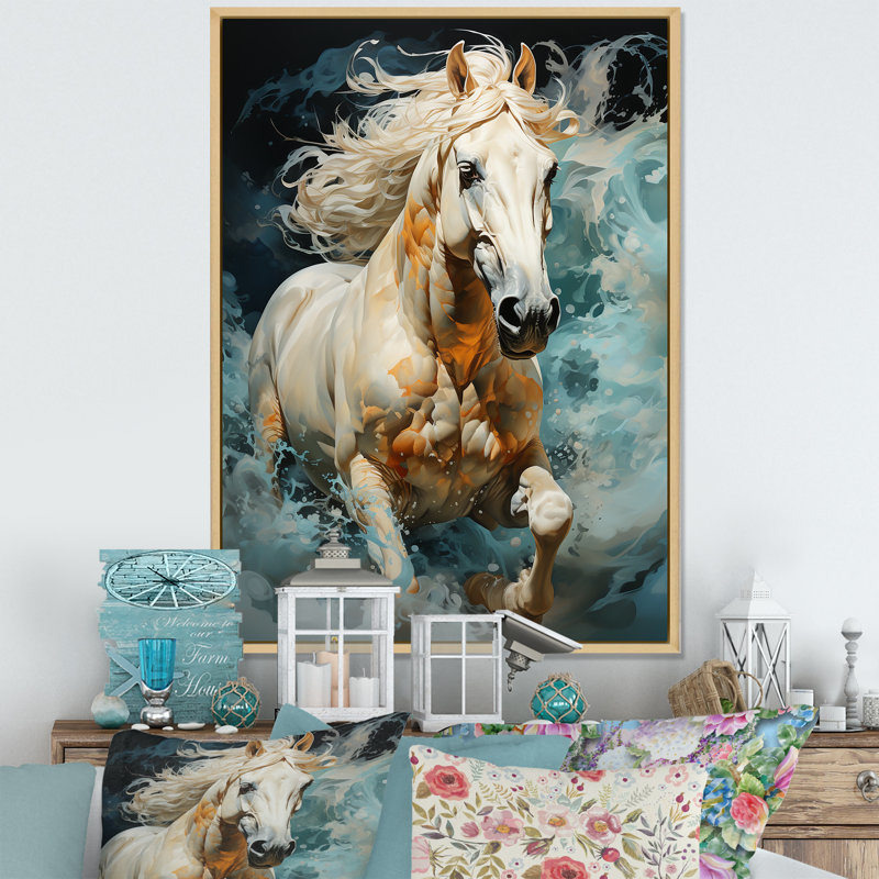 «Whimsical of a Horse Cantering in Fog», reproduction sur toile, Cadre naturel flottant, H 40 po x l 30 po x P 1,5 po
