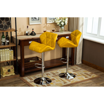 Yellow Adjustable Height Bar Stools, 2pcs, Contemporary - Hydraulic Lift & Pu Leather Seat With Foot Rest Of 2 And For Optimal Comfort