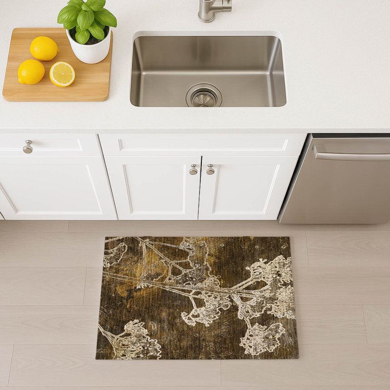 Machine Washable Indoor/Outdoor Brenden ACN2239 Floral Rug, Rectangle 1'8" x 2'6"