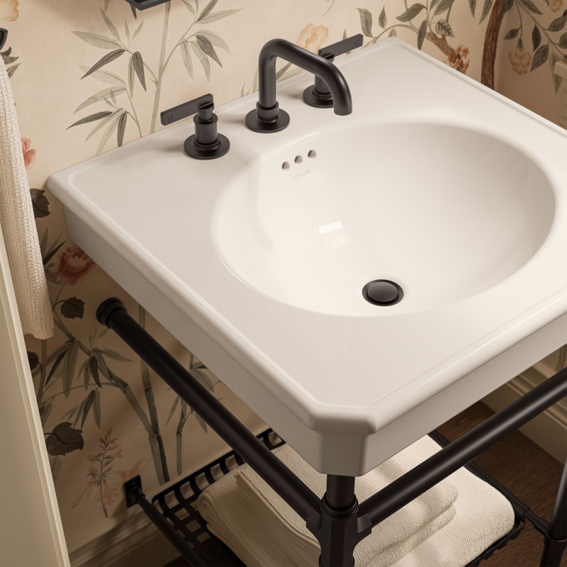 Claude by Studio McGee 24" Rectangular Console Table Bathroom Sink, Dune/Matte Black, Widespread Faucet