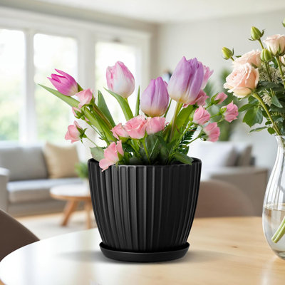Plant Pots with Drainage & Saucers, Indoor & Outdoor Planters for Houseplants, Herbs, and Flowers, Durable & Weatherproof Material, Stackable, Lightweight, Minimalist Design, Pack of 12