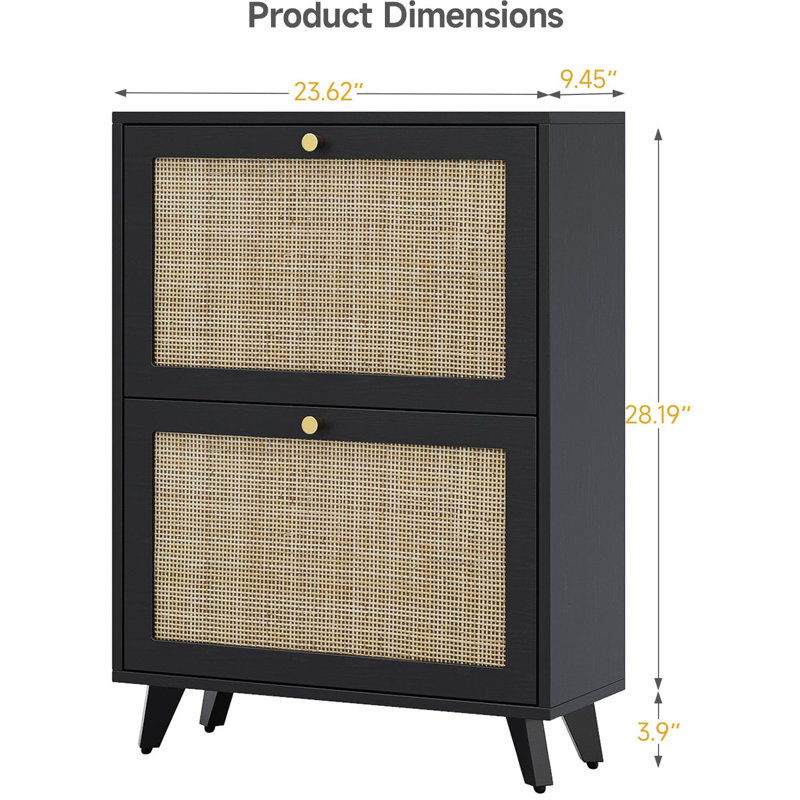 Aimara Rattan Shoe Storage Cabinet For Entryway, Boho Shoe Cabinet With  Flip Drawers & Metal Legs, Black
