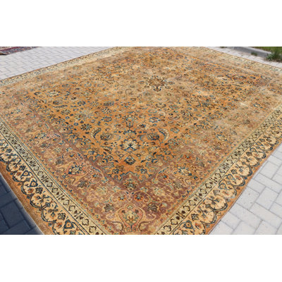 Très grand tapis turc Oushak orange vif idéal pour l'extérieur
