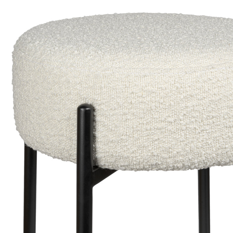 Tabouret de bar rond sans dossier 30 po Paola, siège blanc bouclé et structure en métal noir pour îlot de cuisine ou bar personnel