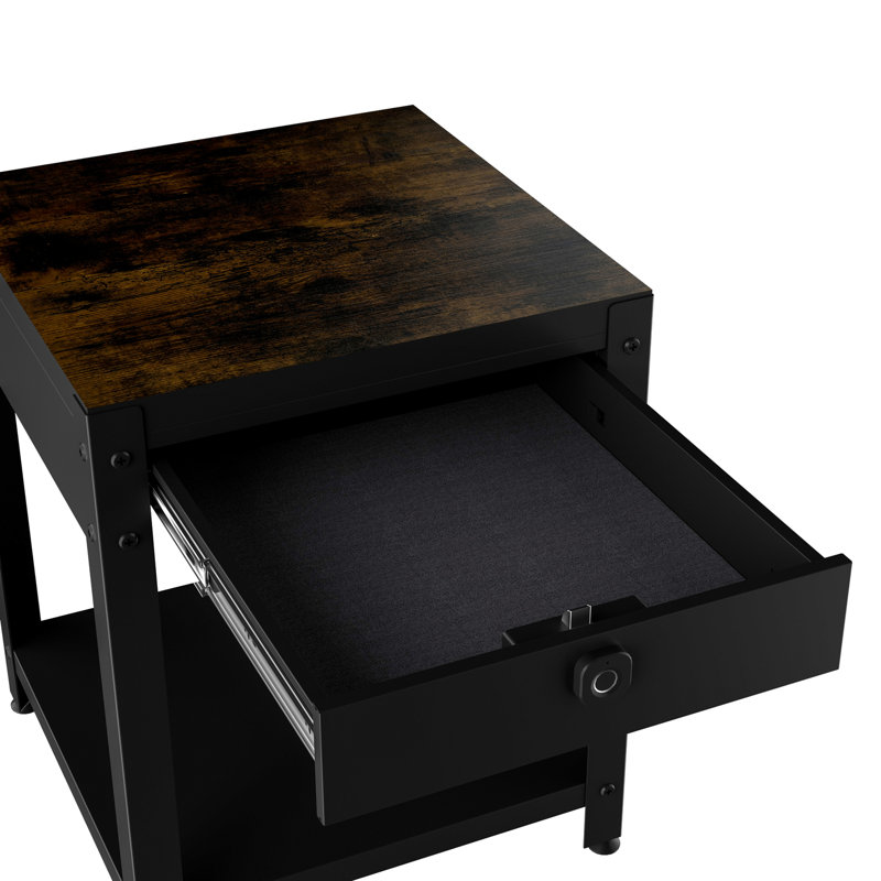 Table de chevet avec compartiment à serrure cachée, table d'appoint à empreinte digitale intelligente, armoire de rangement sécuritaire, petite table basse à rangement rapide
