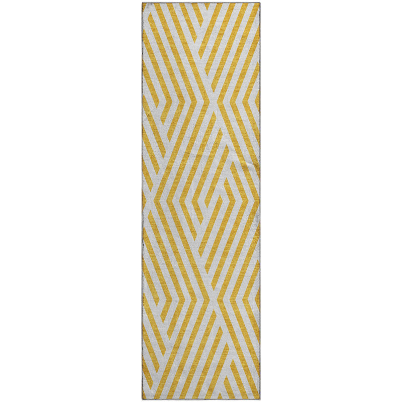 Premium Machine Washable Cerrito AMF550 Yellow Rug, Runner 2'3" x 7'6"