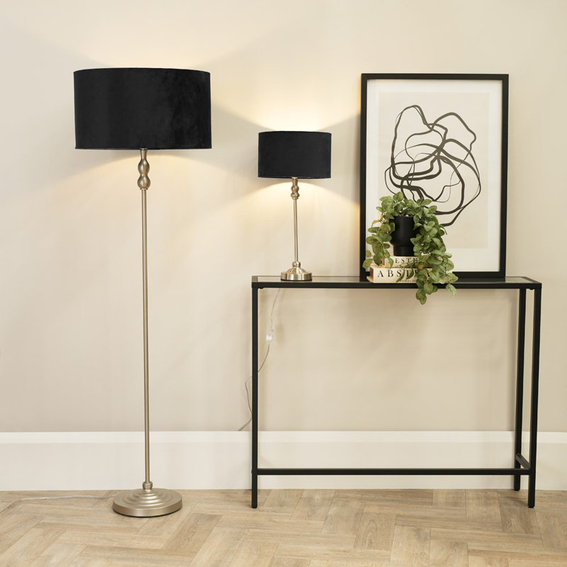 Saylorsburg Metal Table Lamp, Black Velvet, Silver, No