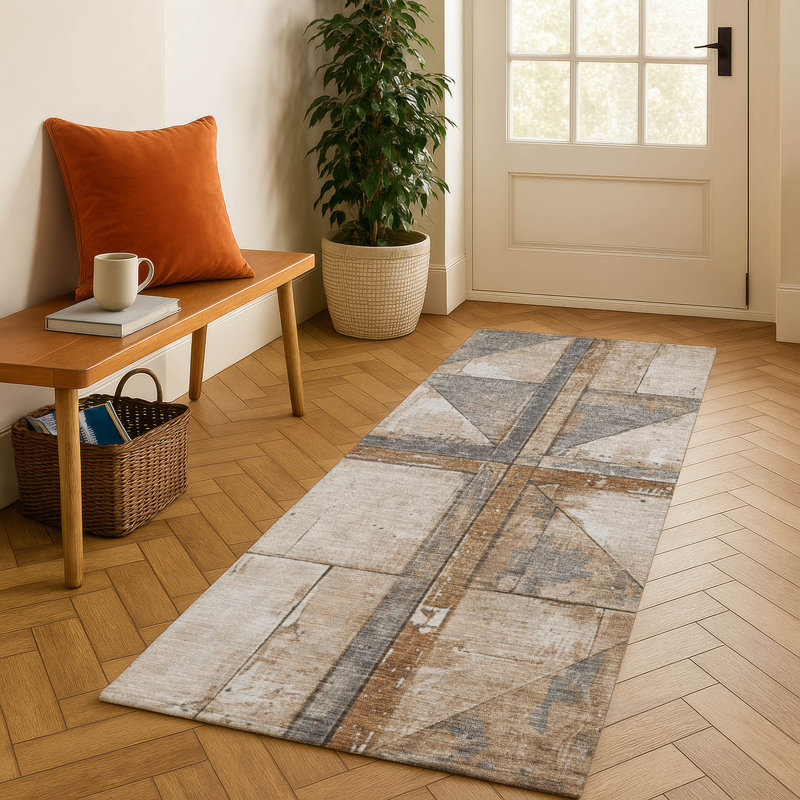 Premium Machine Washable Crestover AMF1876 Geometric Rug, Runner 2'3" x 7'6"