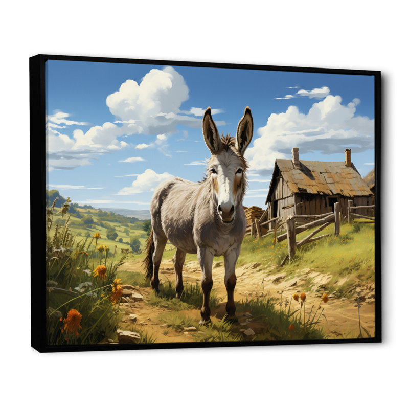 «Donkey Day At Farm I», reproduction d'art sur toile, H 34 po x l 44 po, Cadre flottant noir