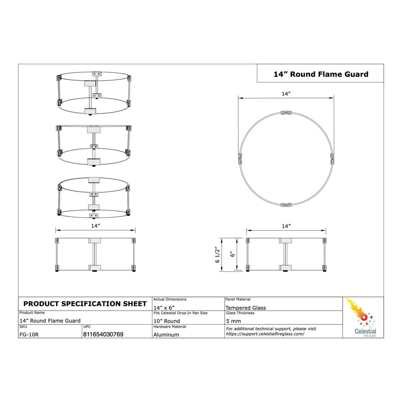 Celestial 14.5" Round Tempered Glass Fire Pit Wind Guard