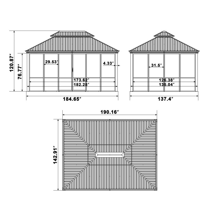 Pavillon de jardin en polycarbonate, l 16 pi x P 12 pi