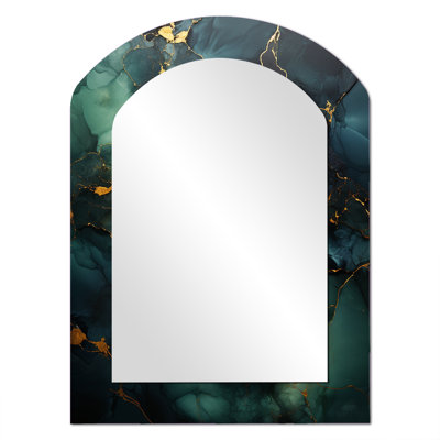 Gold and Green abstract marble design III - Marble Asymmetrical Large Mirror, Modern Arch Decorative Wall Mirror, Printed Metal Art