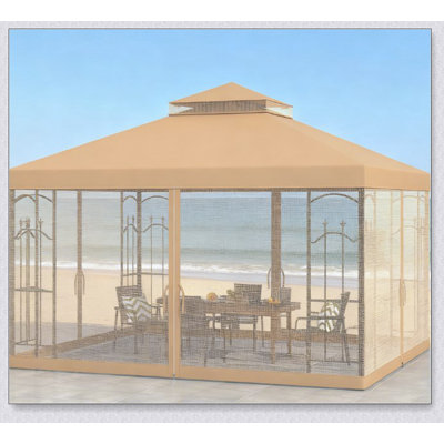 Spacious Outdoor Double Roof Gazebo with Netting and Corner Shelves for Patio Gatherings and Garden Elegance