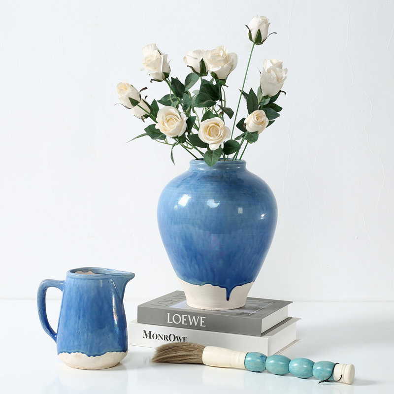 Approx. 11 Inches High Green-Blue Vase with Unfinished Base