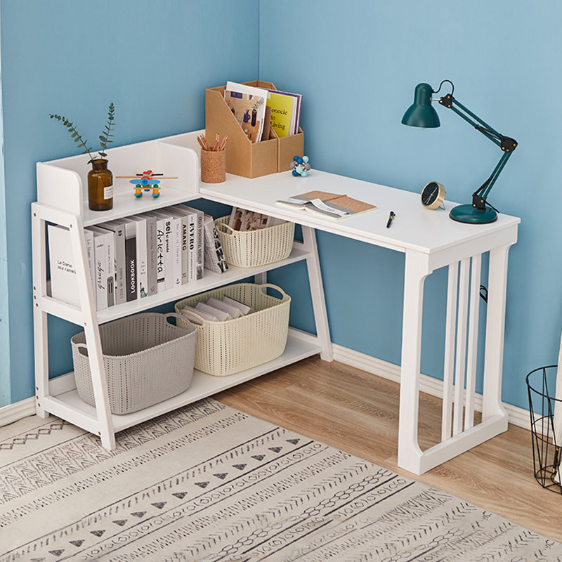 Combinaison bureau et bibliothèque en bois massif, Blanc