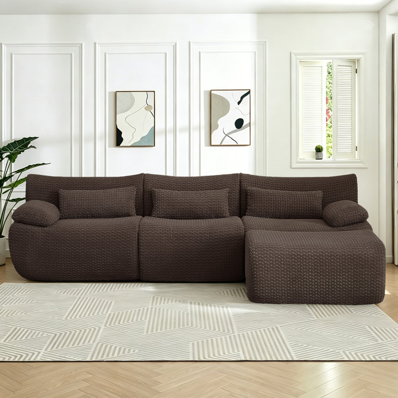 Boneless Chifley L-Shaped Modular Sectional, Cloud Couch with 1 Ottoman, Brown Corduroy
