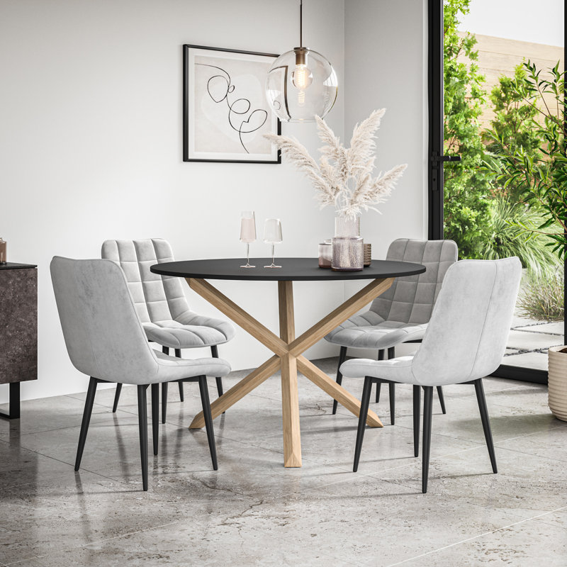 Darcus 4 - Person Dining Set, Black/Oak/Grey