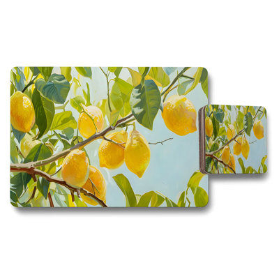 Lemon Tree Placemats And Coaster Set With Bright Yellow Lemons