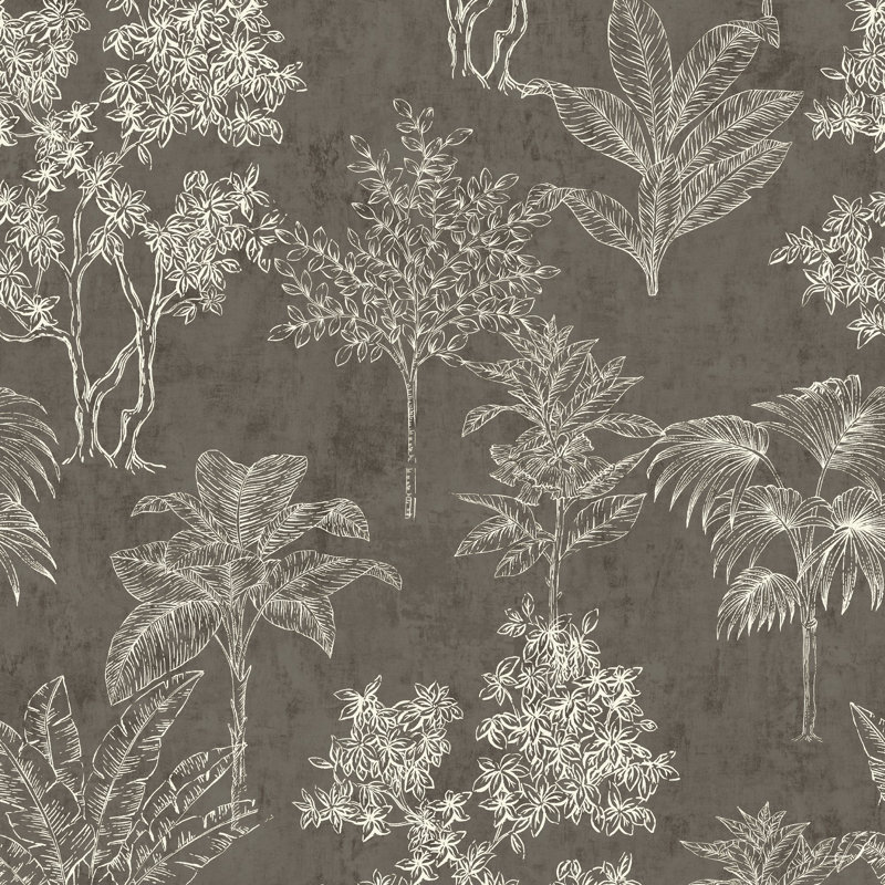 Zen Floral Paper Metallic Wallpaper Roll, Dark Gray