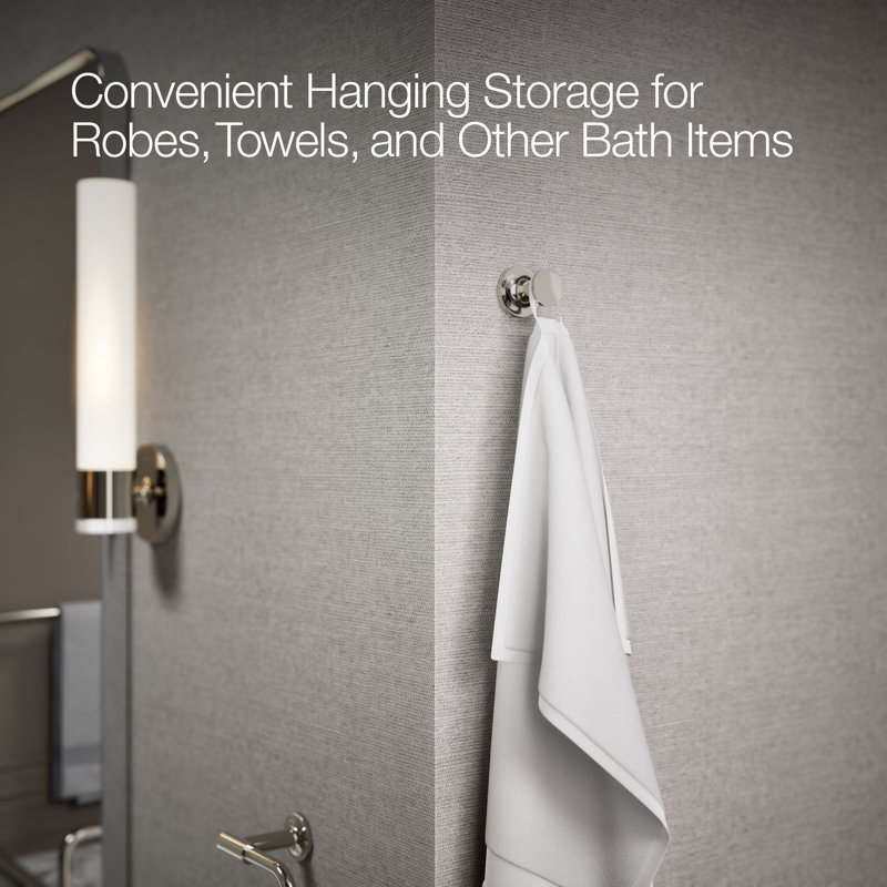 Purist® Wall Mounted Round Bathroom Robe Hook, Towel Hook, Clothing Hook, Vibrant Polished Nickel