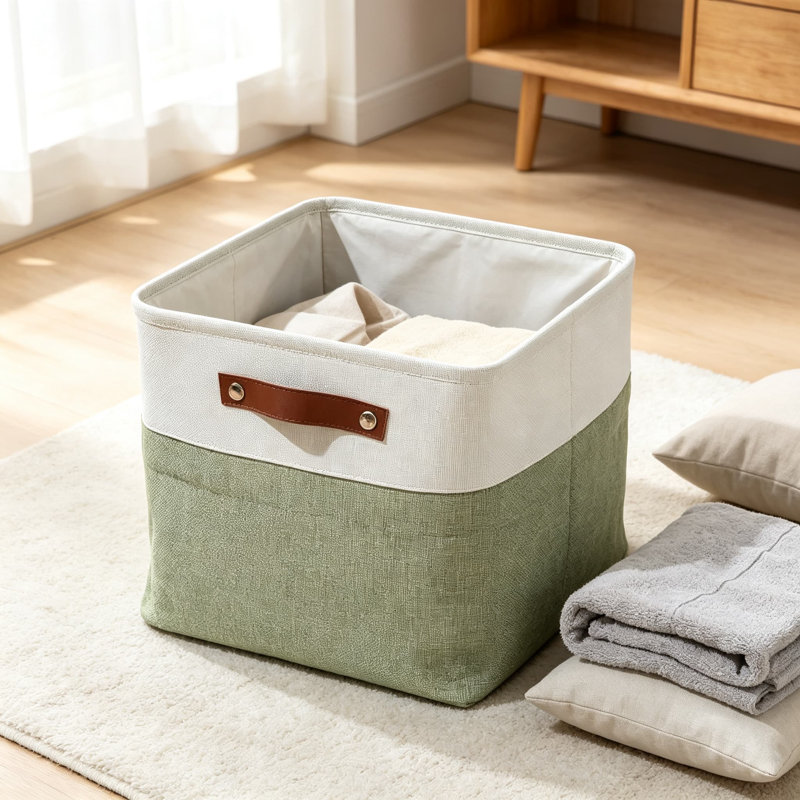 Paniers de rangement en tissu avec poignées, bacs de rangement pliables en lin pour étagères, placards et décoration intérieure, contenants pliables gain de place pour livres, vêtements et jouets