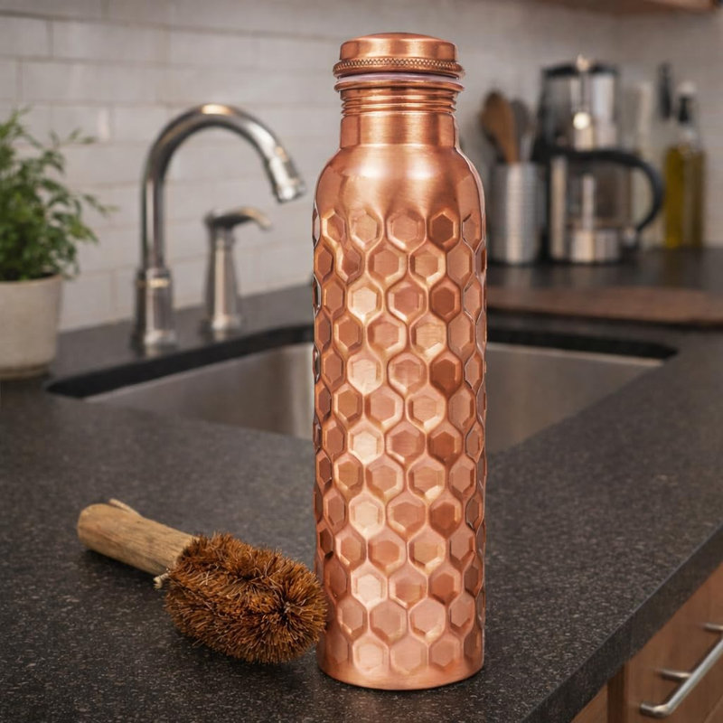 Bouteille d'eau en cuivre pur 32 oz diamant avec brosse et sac