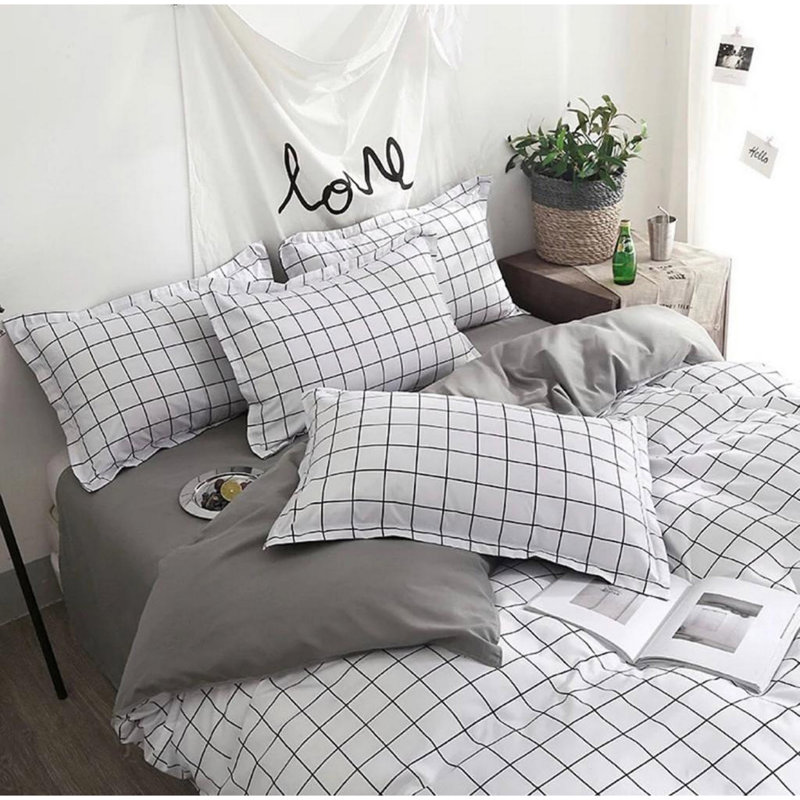 Ensemble de housse de couette 100% coton Duky, Housse de couette 63 po x 94 po + 1 taie d'oreille