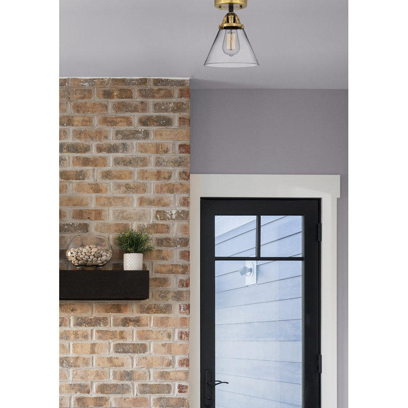 Glass Semi Flush Mount, Matte White, 9.25" H x 6.25" W x 6.25" D, Black Polished Nickel