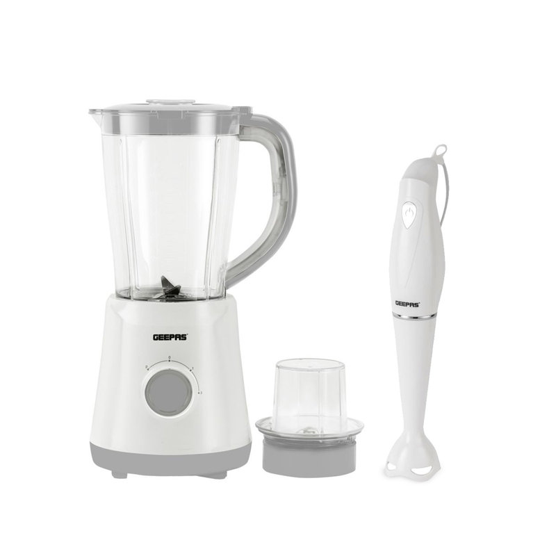 GEEPAS 500W Electric Jug Blender and 180W Hand Blender Combo set, Stainless Steel Blades, 2 Speed with Pulse Function, 1.5L Jar Coffee Grinder Mill, Food Processor Hand Blender