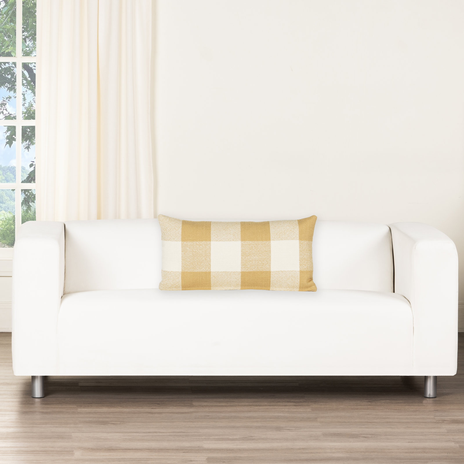 Birch Lane Cleveland Throw Pillow Lumbar, Polyester, Yellow Checkered
