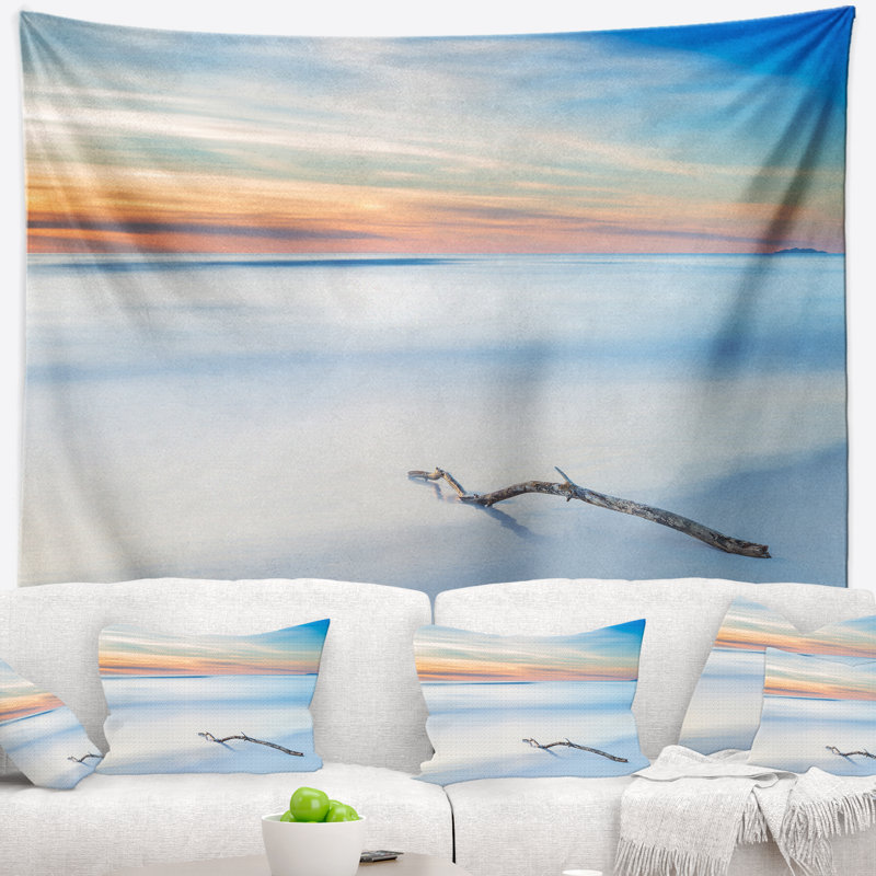 Tapisserie de paysage marin sur la plage au crépuscule, H 78 po x l 92 po