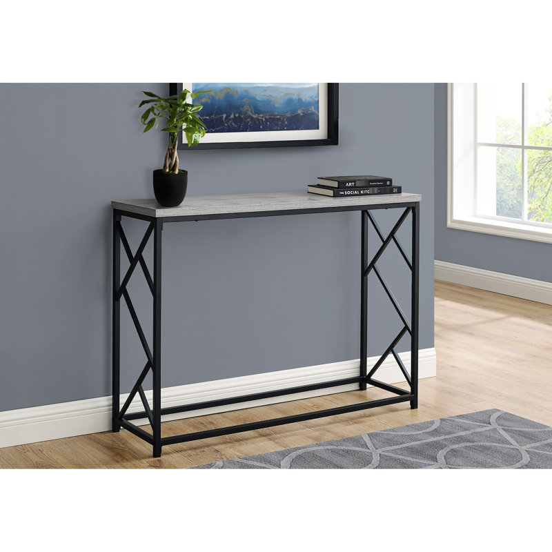 Table de chambre à coucher moderne en métal noir avec plateau en stratifié gris