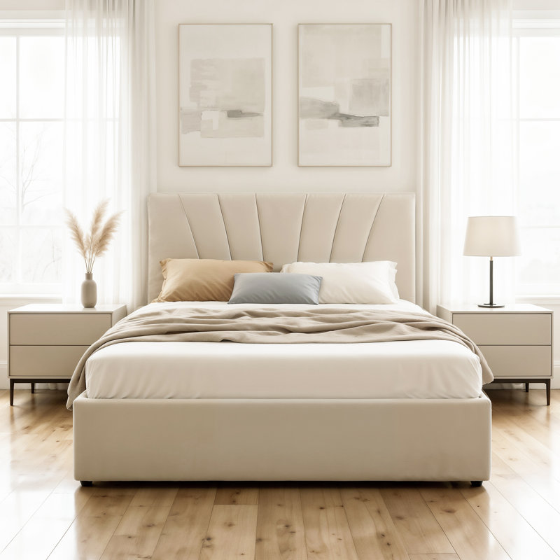 Balcer Upholstered Ottoman Lift Up Storage Bed, Beige , Sapphire