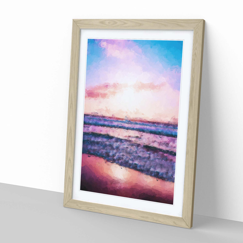 Pink Beach in Abstract - Framed Print, 91cm H x 60cm W x 2cm D, Oak
