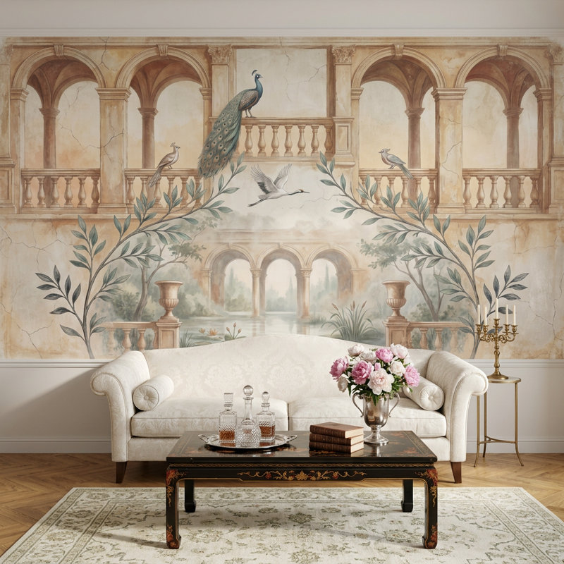Décoration murale murale en forme d'arche classique de style italien avec cour intérieure amovible, 160 po x 108 po